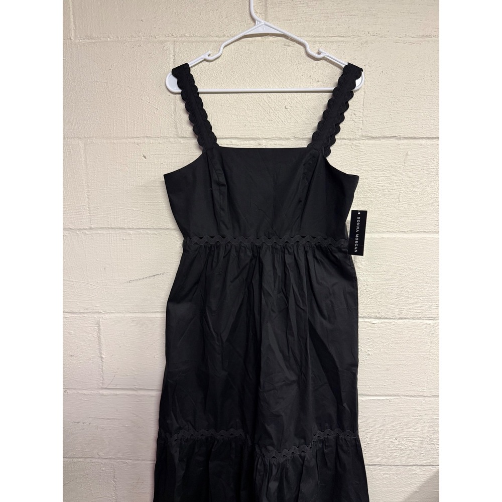 Donna Morgan Black Scalloped Trim Tiered wedding ruffle Square Neck Size 10 NEW